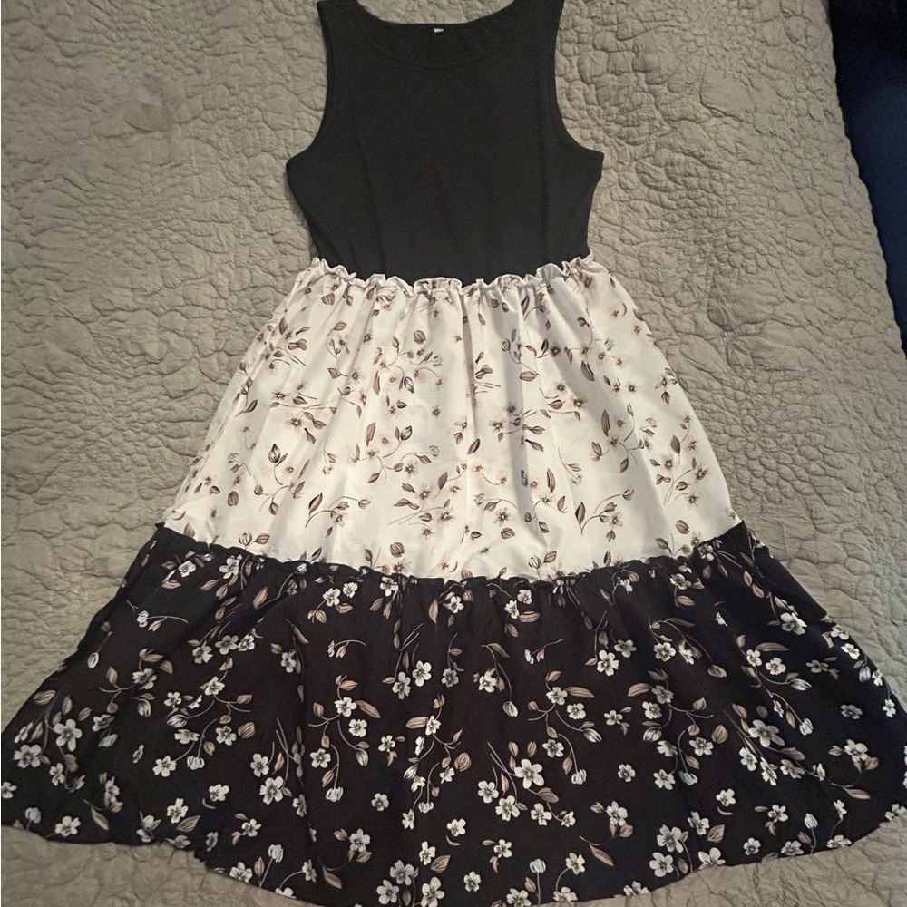 Floral Black and White Dress